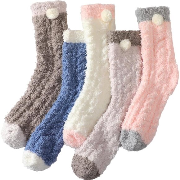 Jewelry - 5 Pairs Fuzzy Socks for Women, Winter Warm Womens Super Soft Cozy Socks
